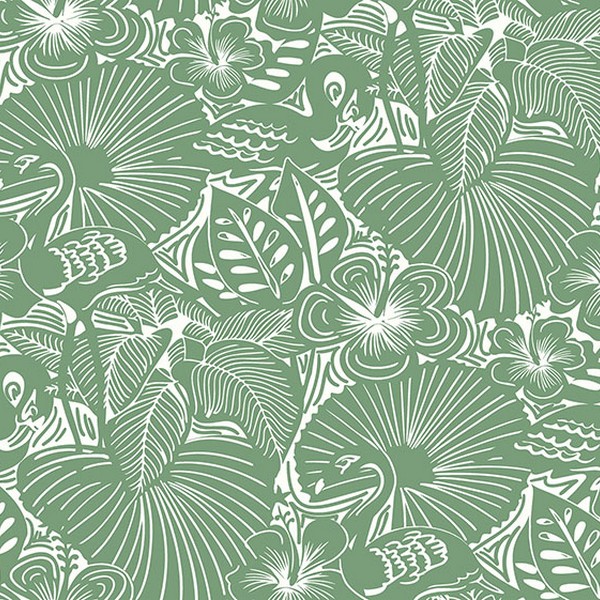 Idalia Green Floral Flamingo Wallpaper