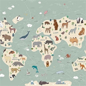 Illustration of a Children’s World Map Wall Mural