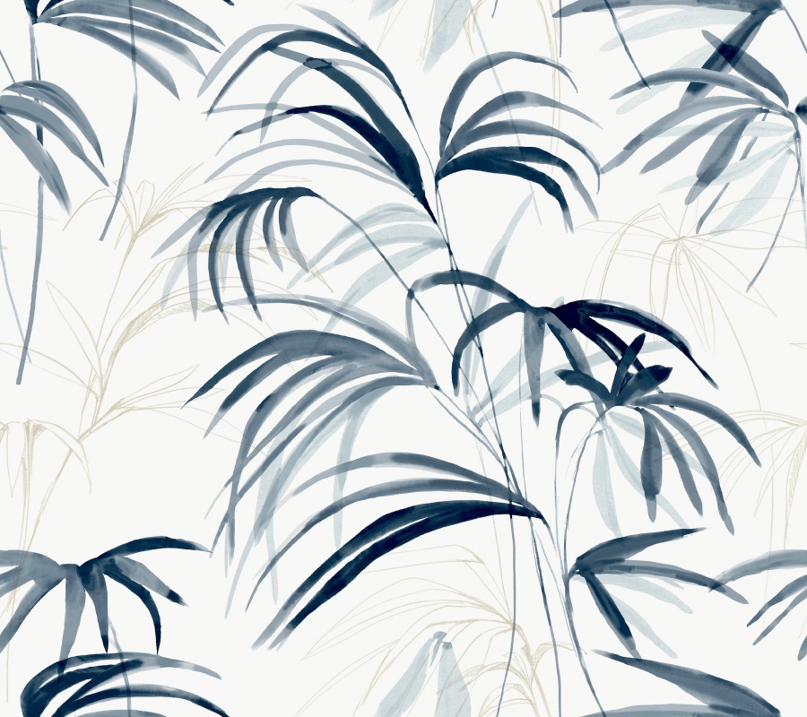 Inky Palms Blue Peel & Stick Wallpaper