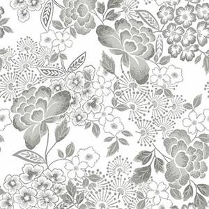 Irina Grey Floral Blooms Wallpaper