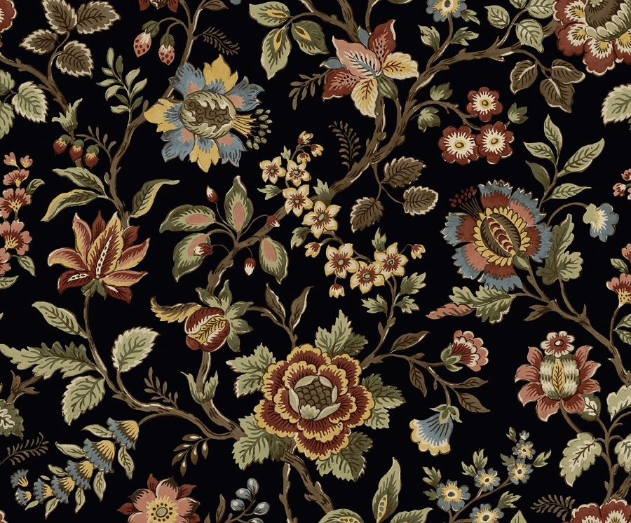 Jacobean Floral Trail Ebony Peel & Stick Wallpaper