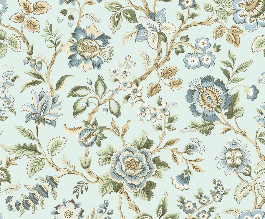 Jacobean Floral Trail Sea Mist Peel & Stick Wallpaper