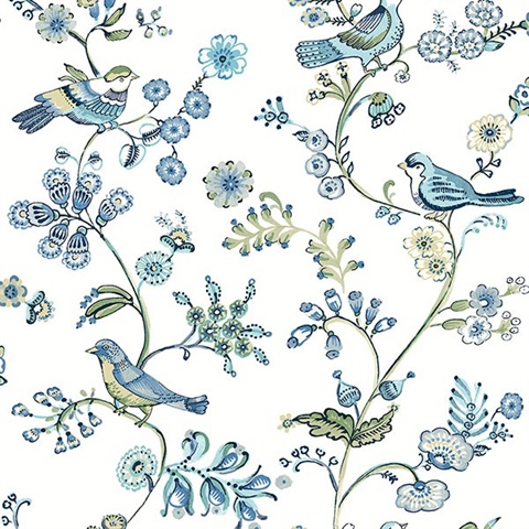 Jinjur Teal Bird Trail Wallpaper