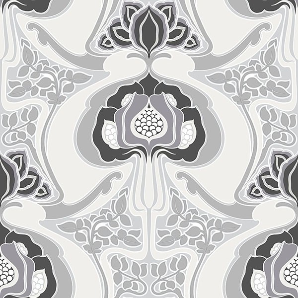 Joaquin Black Art Nouveau Floral Wallpaper