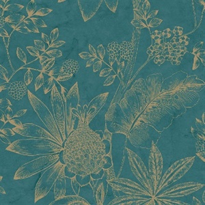 Kenitra Teal Botanical Wallpaper