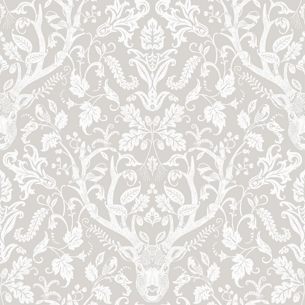 Kiwassa Grey Antler Damask Wallpaper