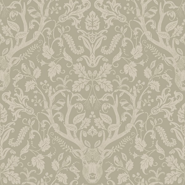 Kiwassa Sage Antler Damask Wallpaper