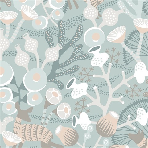 Korall Teal Meadow Wallpaper