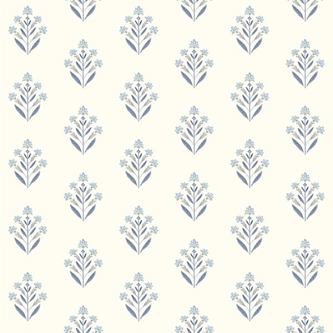 Kova Blue Floral Crest Wallpaper
