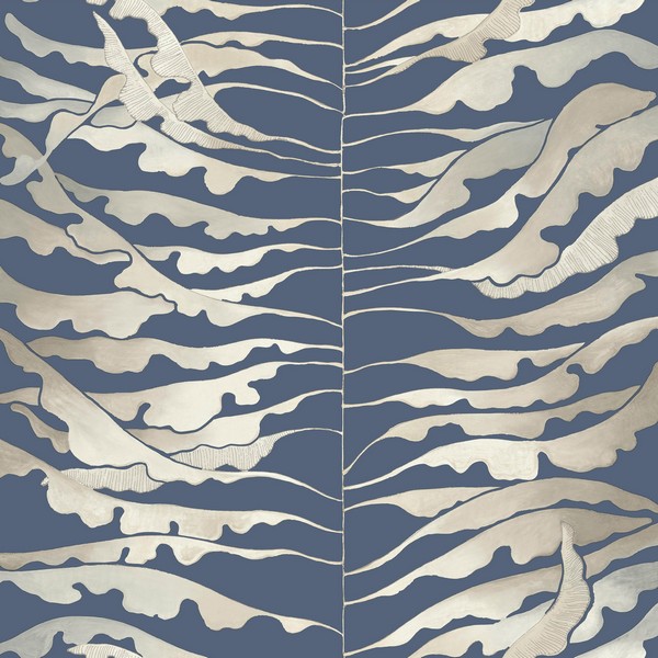 Leaf Column Navy Wallpaper