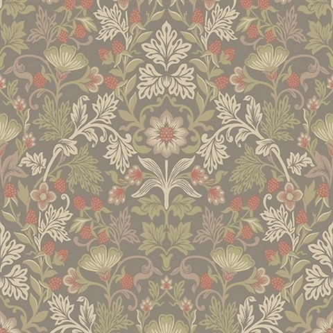 Lila Moss Strawberry Floral Wallpaper