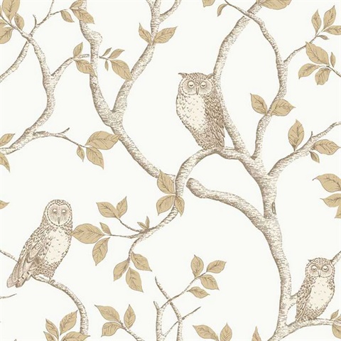 Linden Natural Owl Wallpaper
