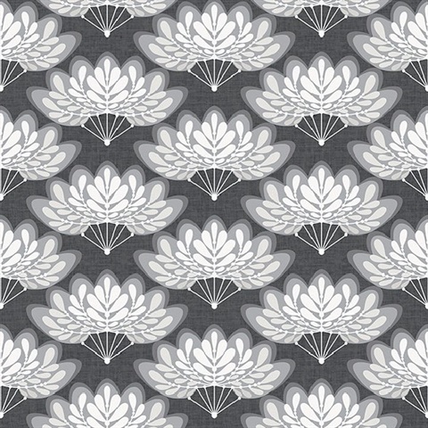 Lotus Charcoal Floral Fans Wallpaper