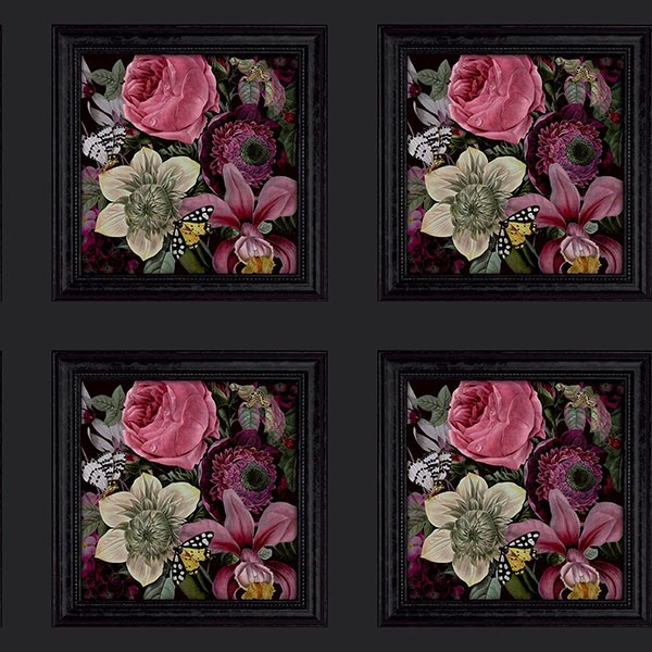 Lucinda Black Floral Panel Wallpaper