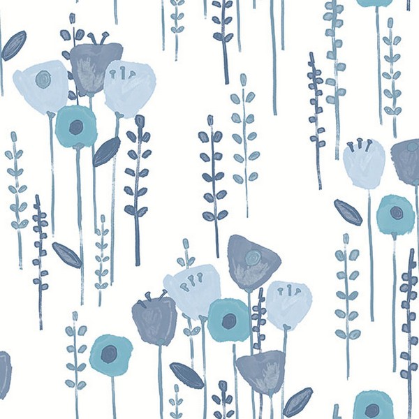 Mabel Blue Floral Field Wallpaper
