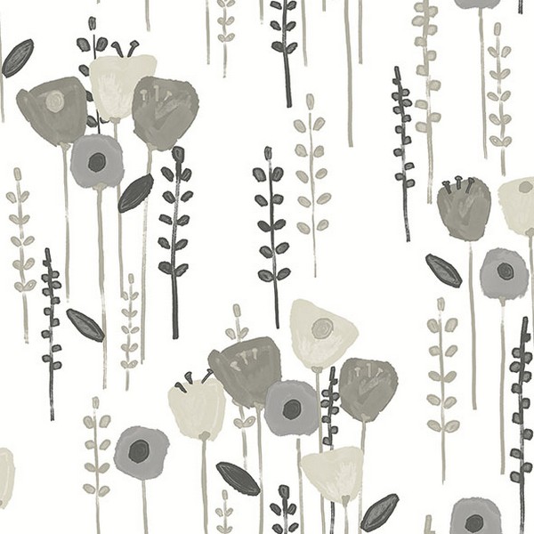 Mabel Grey Floral Field Wallpaper