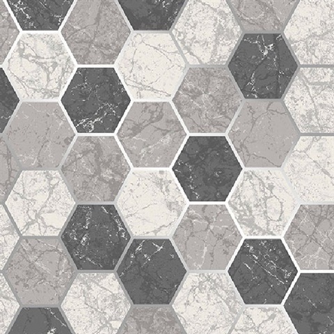 Margaret Charcoal Marble Hexagon Wallpaper