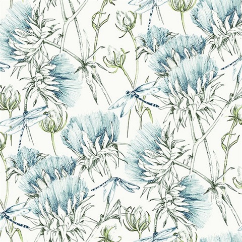 Mariell Teal Dragonfly Wallpaper