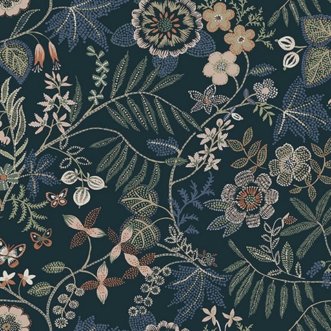 Marilyn Sea Green Floral Trail Wallpaper by Scott Living