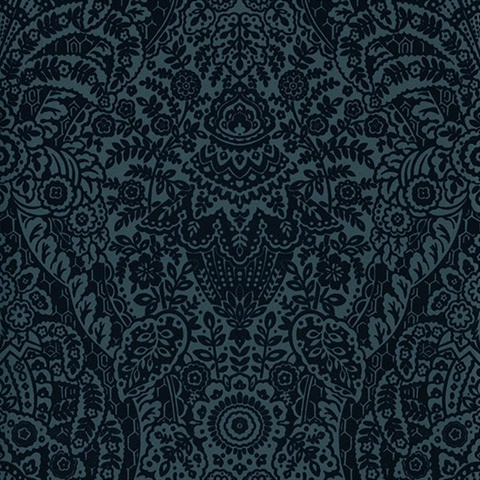 Maris Indigo Flock Damask Wallpaper