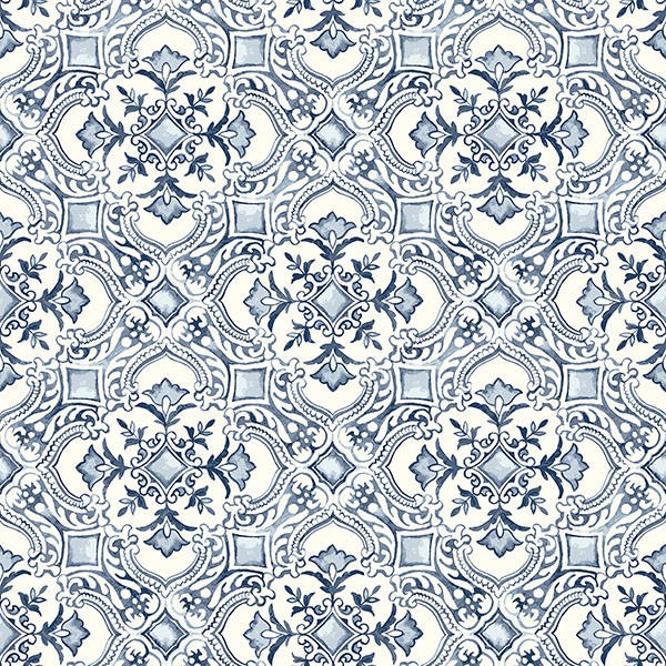 Marjoram Blue Floral Tile Wallpaper