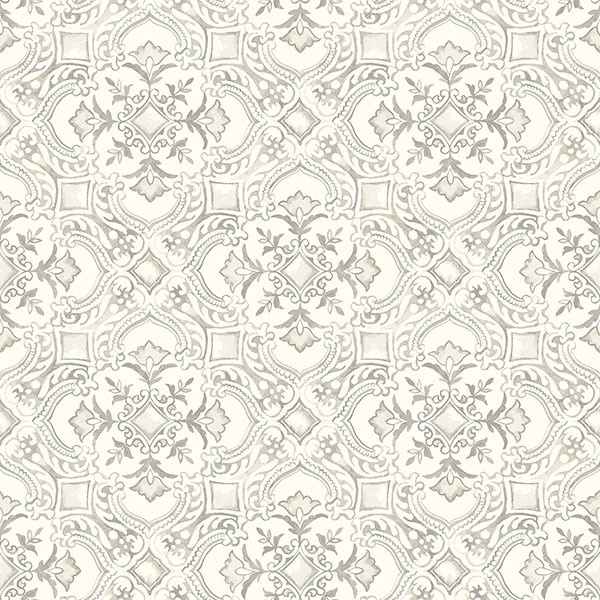 Marjoram Light Grey Floral Tile Wallpaper
