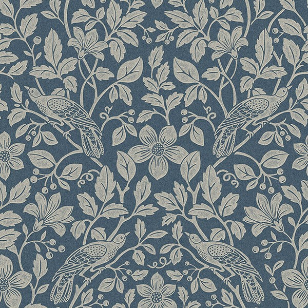 Marlow Dark Blue Bird Vine Wallpaper
