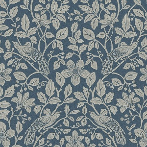 Marlow Dark Blue Bird Vine Wallpaper