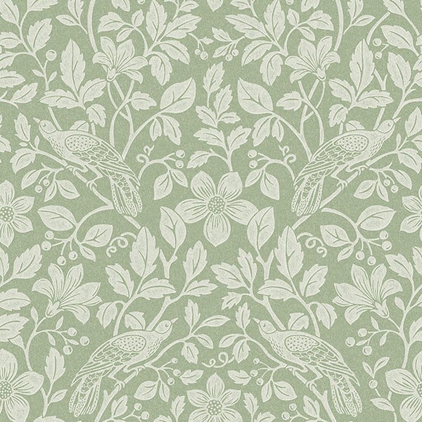 Marlow Green Bird Vine Wallpaper