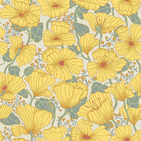 Matilda Yellow Poppy Fields Wallpaper