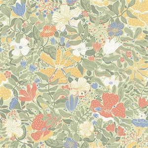 Midsommar Sage Floral Medley Wallpaper