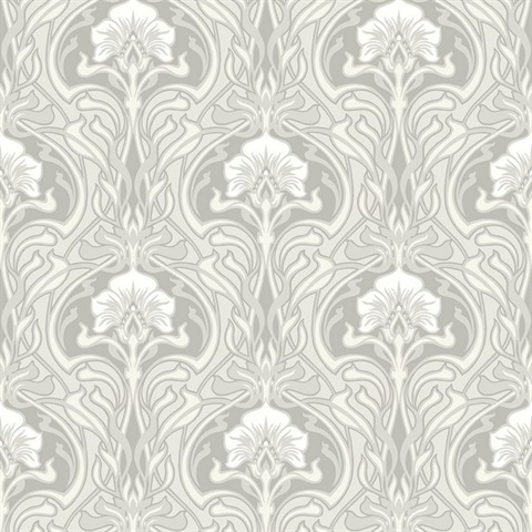 Mucha Off-White Botanical Ogee Wallpaper