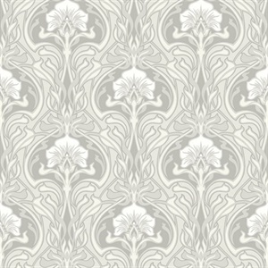 Mucha Off-White Botanical Ogee Wallpaper
