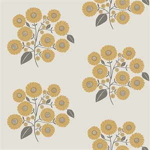 Mustard Grey StrawFlower Peel & Stick Wallpaper