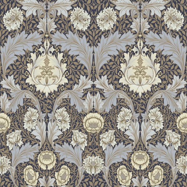 Myrtle Blue Floral Ogee Wallpaper