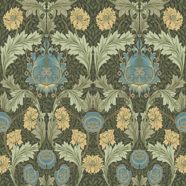 Myrtle Dark Green Floral Ogee Wallpaper