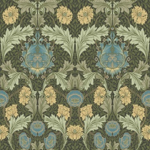 Myrtle Dark Green Floral Ogee Wallpaper