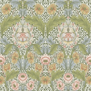 Myrtle Green Floral Ogee Wallpaper