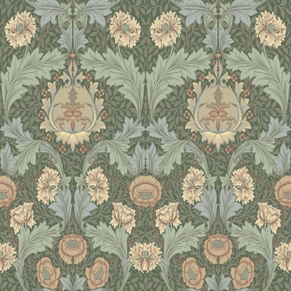 Myrtle Sea Green Floral Ogee Wallpaper