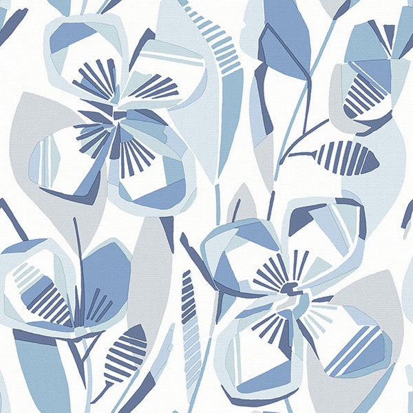 Nathalie Blue Abstract Blooms Wallpaper