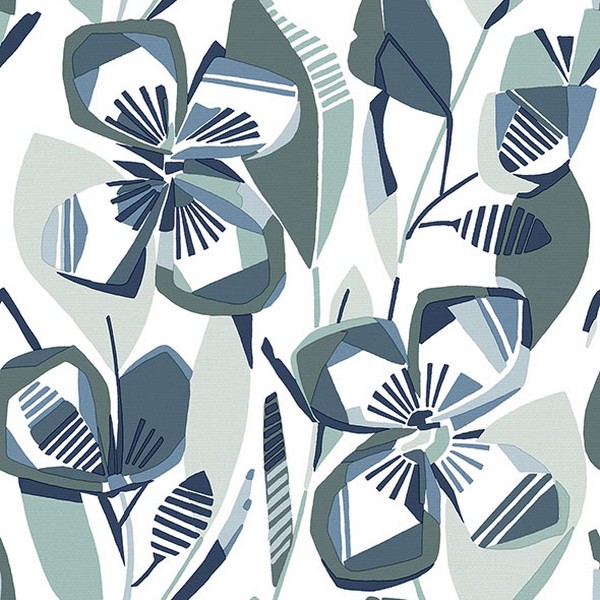 Nathalie Navy Abstract Blooms Wallpaper