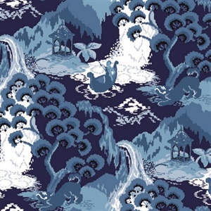 Navy Blue Old Peking Peel & Stick Wallpaper