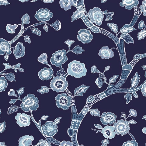 Navy Blue Temple Garden Peel & Stick Wallpaper