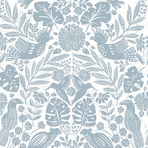 Nestle Blue Bird Block Print Wallpaper