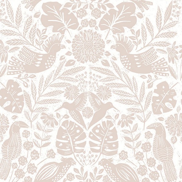 Nestle Pink Bird Block Print Wallpaper