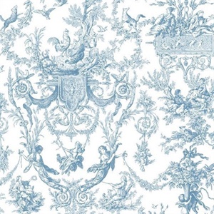 Blue & White Old World Toile Wallpaper
