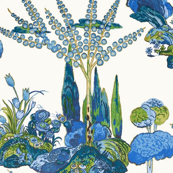 Orleans Blue and Green Wallpaper