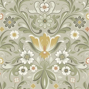 Ostanskar Green Retro Floral Wallpaper