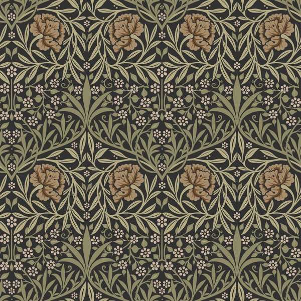 Oxford Union Black Floral Vines Wallpaper