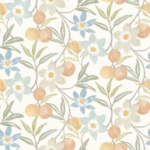 Passiflora Apricot Fruit and Floral Wallpaper